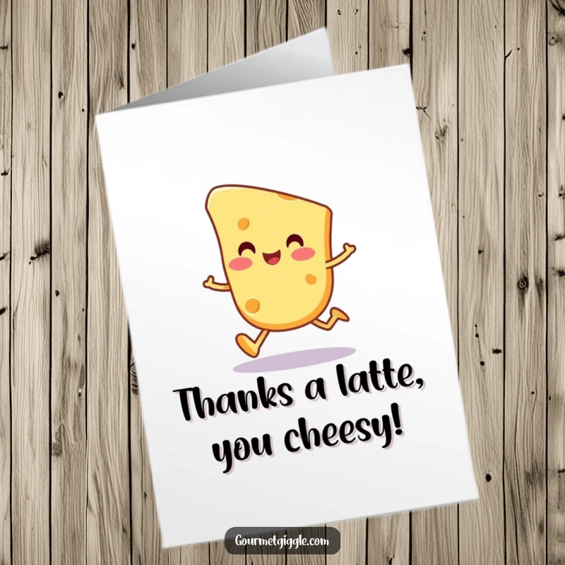 Funny Free Printable Thank You Card: A happy cheese slice character doing a wobbly trot.