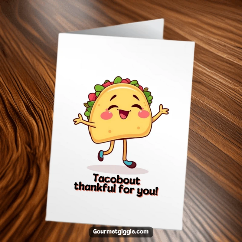 Funny Free Printable Thank You Card: A taco winks and dances, sharing its enthusiastic thanks.