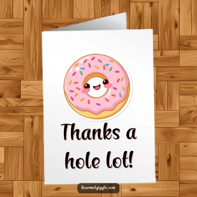 Funny Free Printable Thank You Card: A happy donut with sprinkles, bouncing playfully to show appreciation.