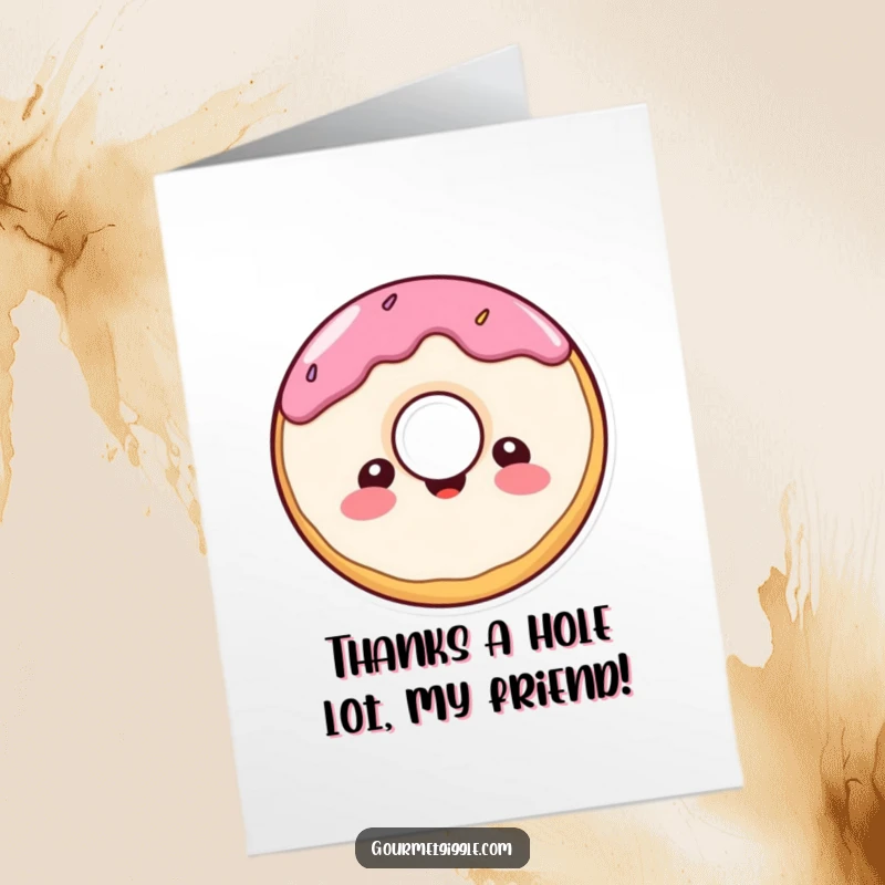 Funny Free Printable Thank You Card: A cheerful donut character showing delight and gratitude.