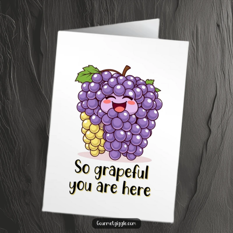 Funny Free Printable Thank You Card with a bunch of grapes giggling and bouncing to express heartfelt thanks.