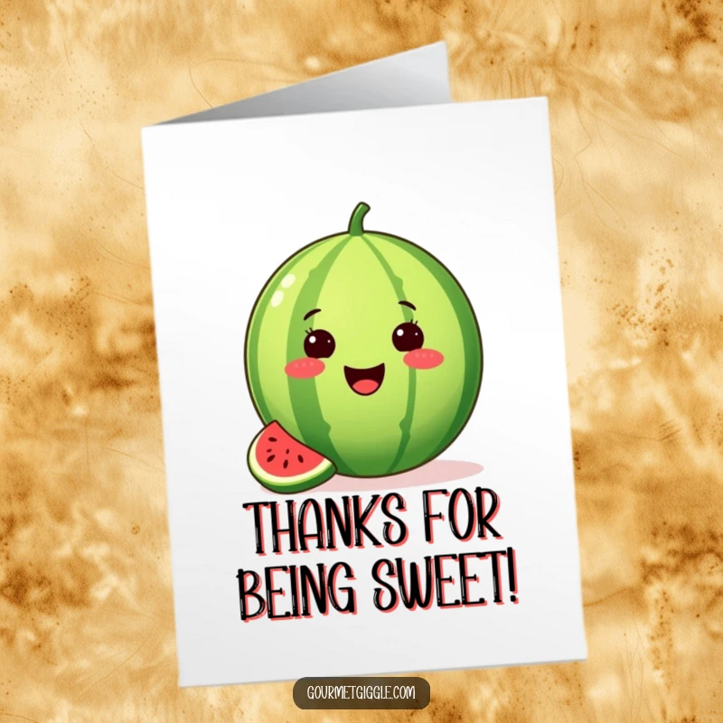 Funny Free Printable Thank You Card: A proud watermelon with a missing slice beams, sending a sweet thank you.