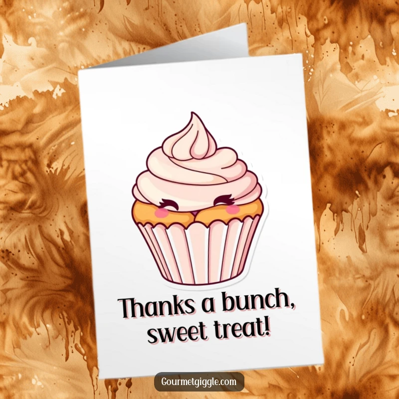 Funny Free Printable Thank You Card: a tantalizing cupcake with a frosting swirl winking playfully.