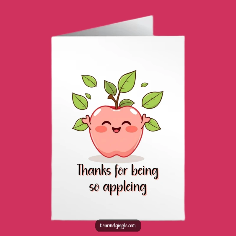 Free Printable Thanks Card: Apple Juggling Leaves Gratitude Downloadable