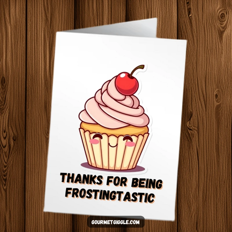 Funny Free Printable Thank You Card: Cheerful cupcake tipping its hat, expressing thanks with sweetness, printable art.