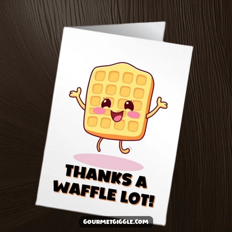 Funny Free Printable Thank You Card: A cheerful waffle doing a happy bounce, expressing thanks, downloadable art.