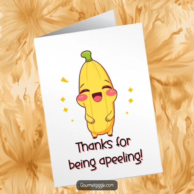 Funny Free Printable Thank You Card: A beaming banana splits with laughter, expressing heartfelt thanks with humor.