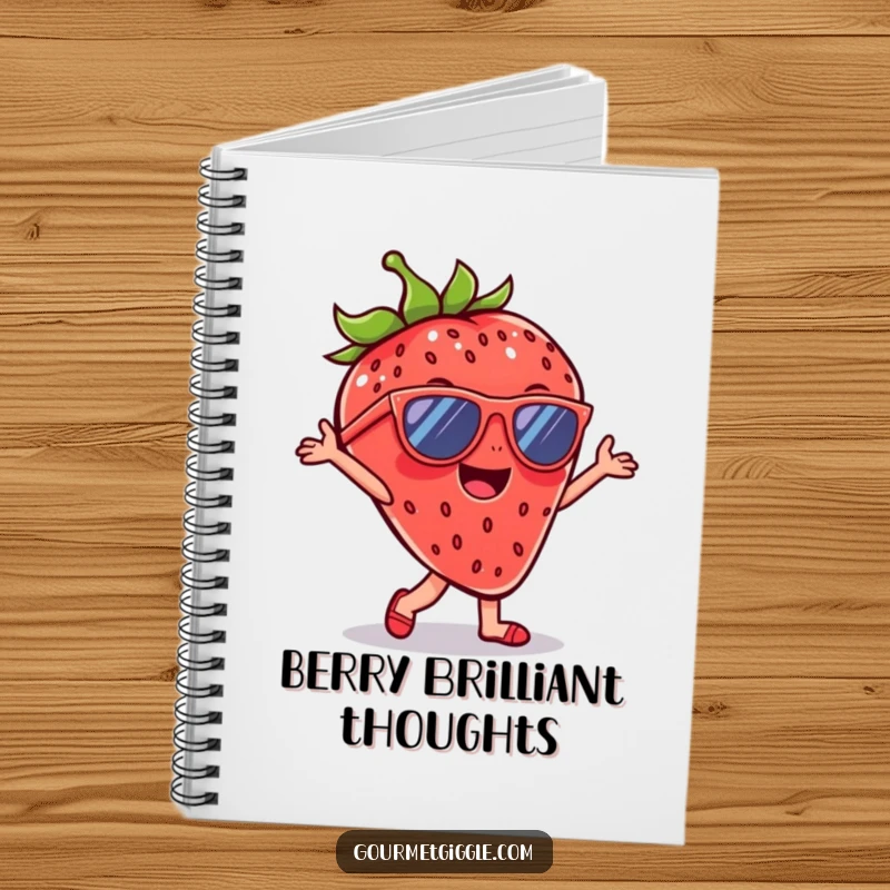 Funny Strawberry Sunglasses Notebook with a cheerful dancing strawberry wearing sunglasses, ideal for journaling with a dose of cool, fruity fun.