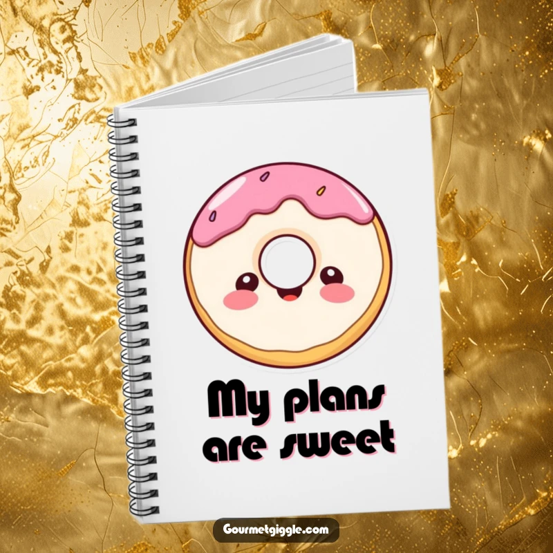 Funny donut character notebook, a cheerful, round donut with a delighted expression, perfect for jotting down sweet ideas.