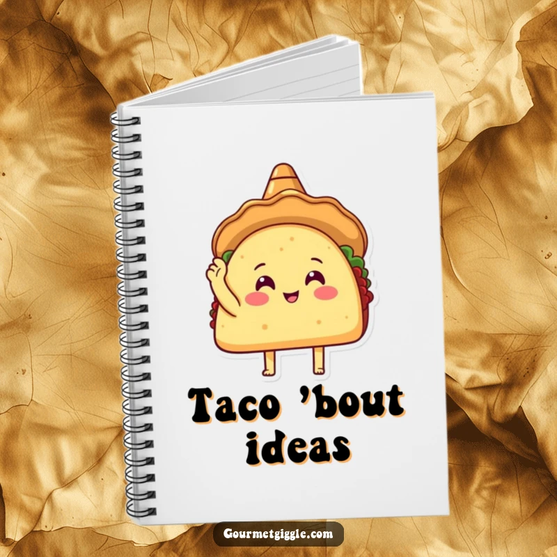 Funny Taco Sombrero Notebook with a happy taco tapping its shell, perfect for jotting notes with a side of delightful humor.