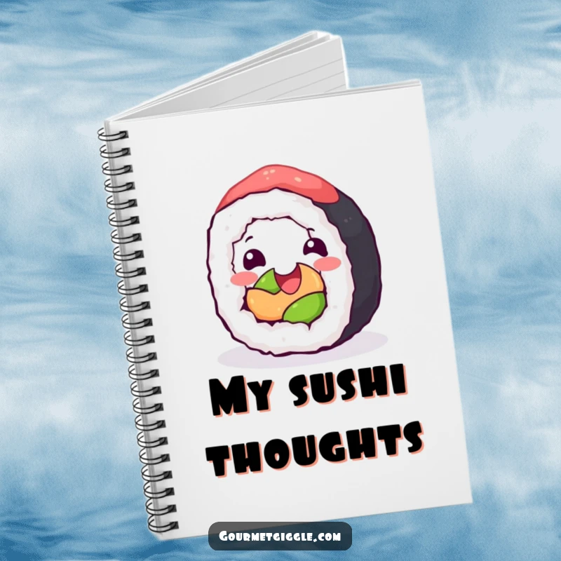 Funny Notebook: A happy sushi roll joyfully rolling with glee, perfect for jotting notes with a side of culinary fun.