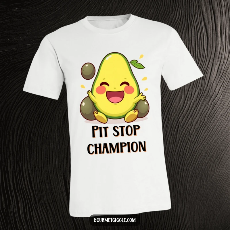Funny T-Shirt featuring a beaming avocado expertly juggling pits, radiating pure joy and healthy fun.