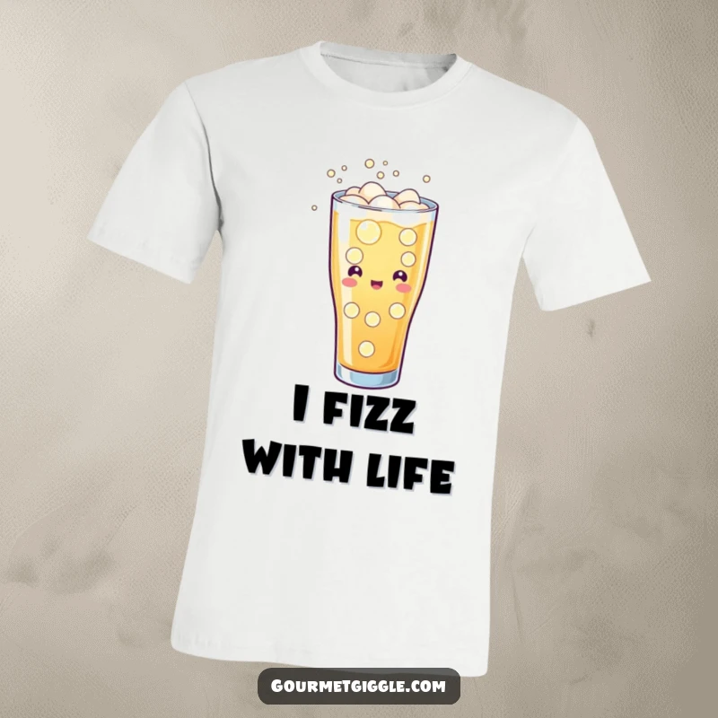 Funny t-shirt with a glass of soda character, its cheerful fizzing and bubbles radiating refreshing humor.