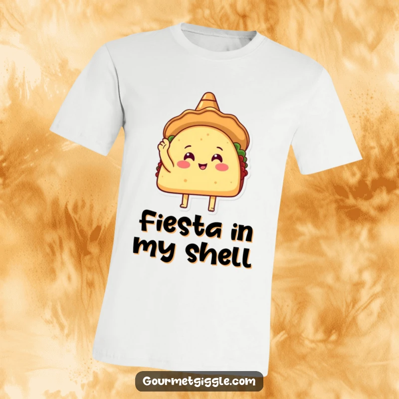 Funny Taco Sombrero T-shirt featuring a cheerful taco in a sombrero, gleefully tapping its shell, a guaranteed mood booster.