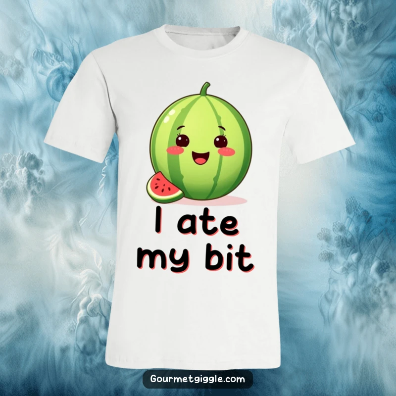 Funny t-shirt showcasing a proud watermelon with a missing slice, beaming with summery delight and fruit pride.