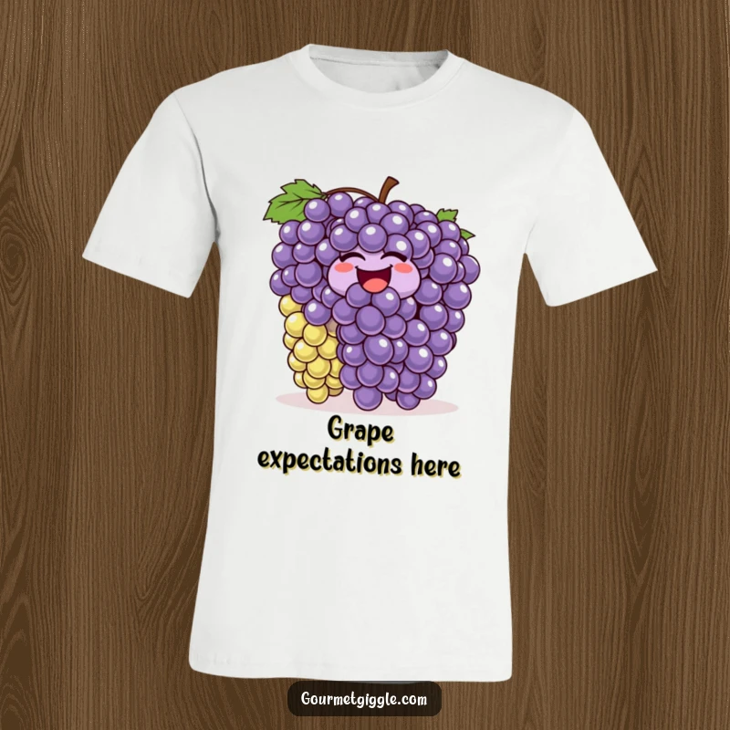 Funny wiggling grapes t-shirt, a bunch of grapes laughing and bouncing energetically, conveying pure joy and silly fun, a wearable comedy.