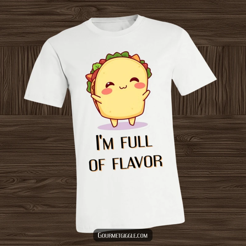 Funny Taco T-Shirt: A joyful taco doing a lively shimmy, its filling playfully jiggling, showcasing a hilarious and energetic celebratory mood.