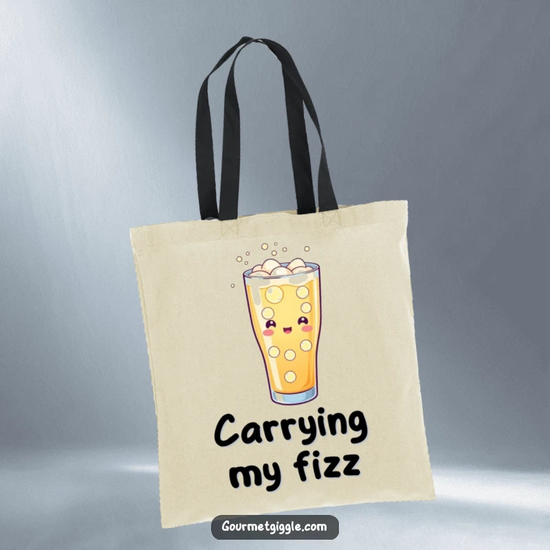 Funny tote bag with a glass of soda character, its cheerful fizzing and bubbles creating a refreshing and humorous accessory.