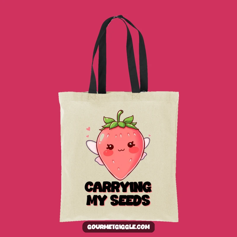 Funny Blushing Strawberry Wings Tote Bag, Cute Character Carryall, Perfect Funny Gift